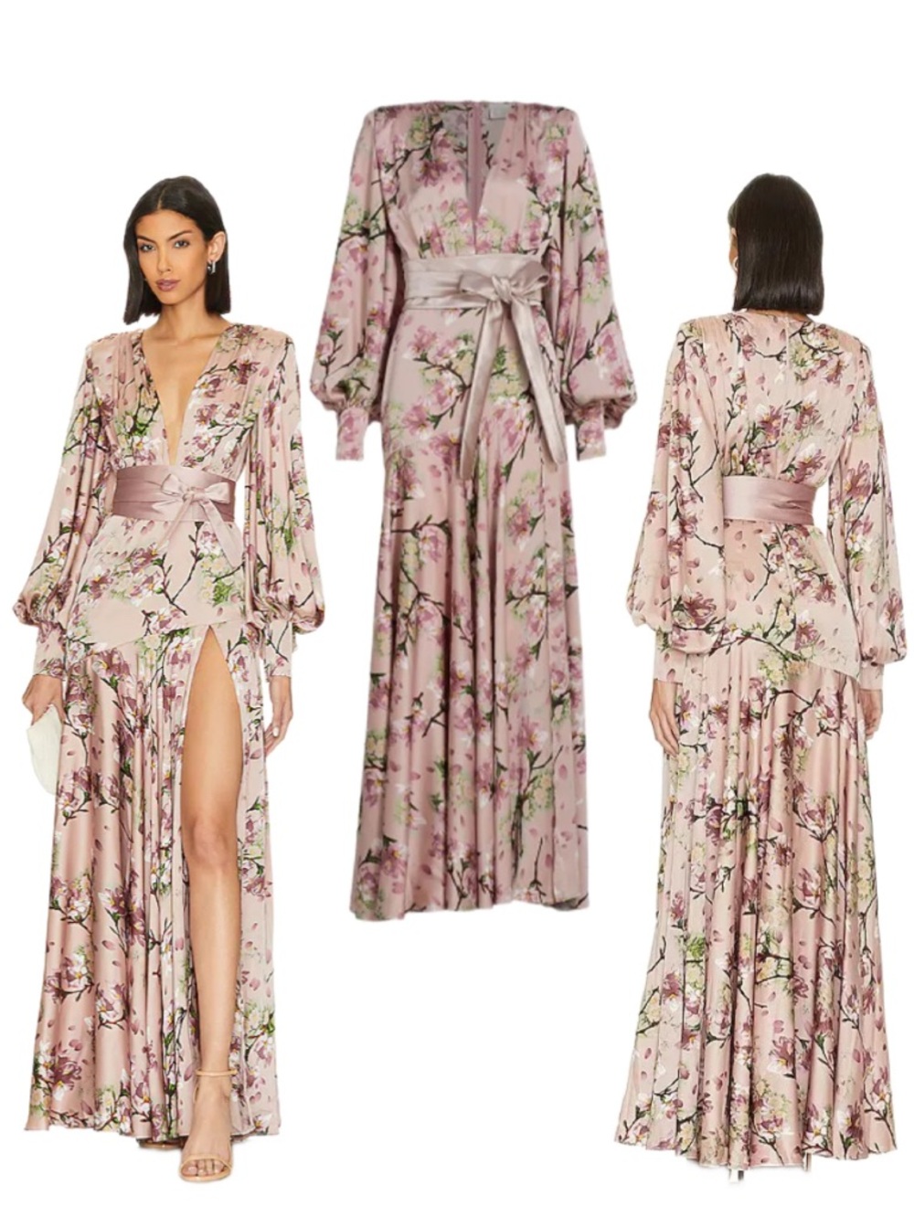 New Bronx and Banco Carmen Sakura-Print Bishop-Sleeve Gown In Pink